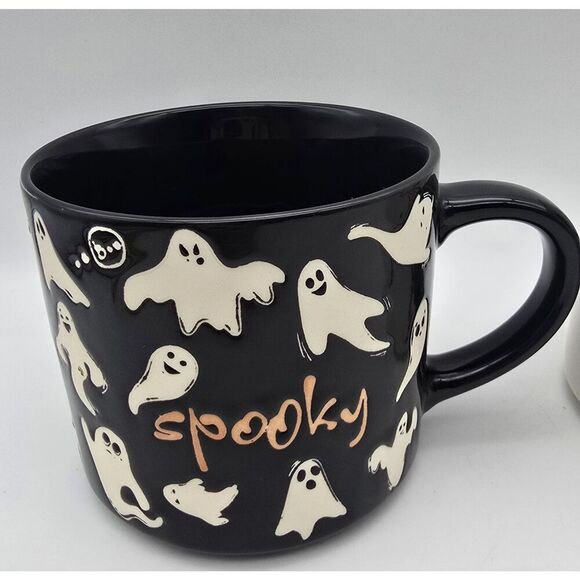 2~ Halloween “Spooky” Ghost Black 15oz & Dancing Skeletons Coffee / Tea Mug NEW - Picture 3 of 16